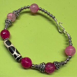 Pink and Silver Beaded Bracelet